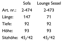 NOLA Lounge Sessel/Sofa Dimensionen