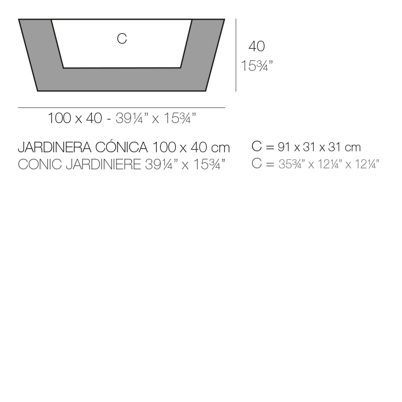 JARDINERA CONICA 100x40x40 cm