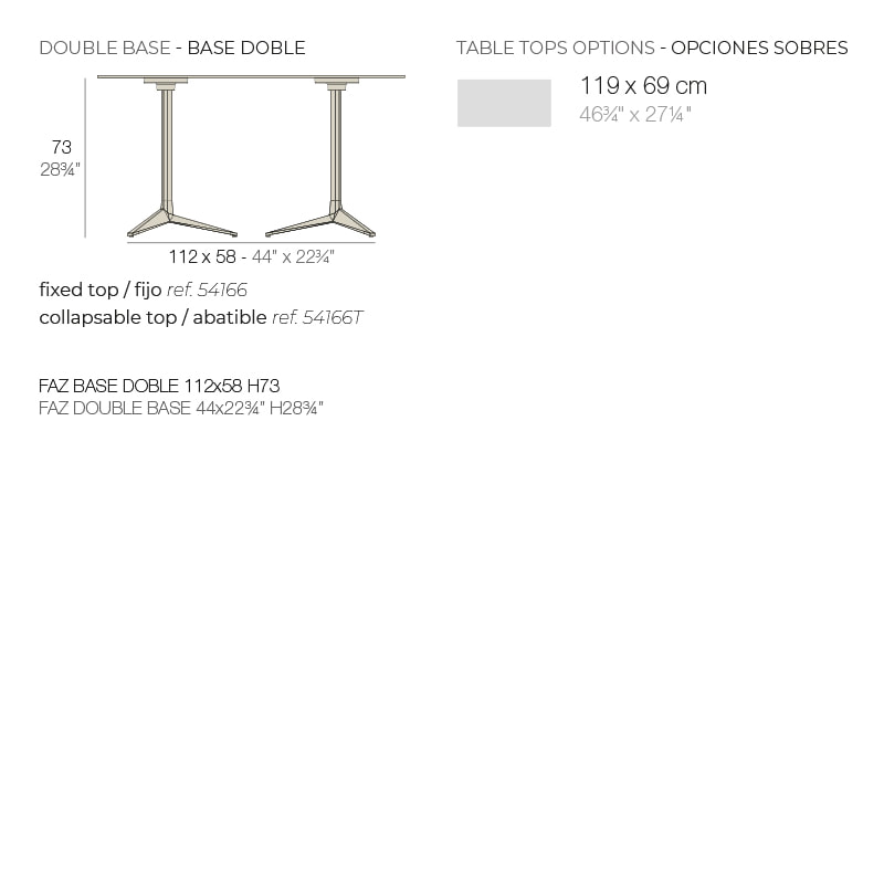 FAZ 3-legged double table base H 73 cm, 112x58 cm