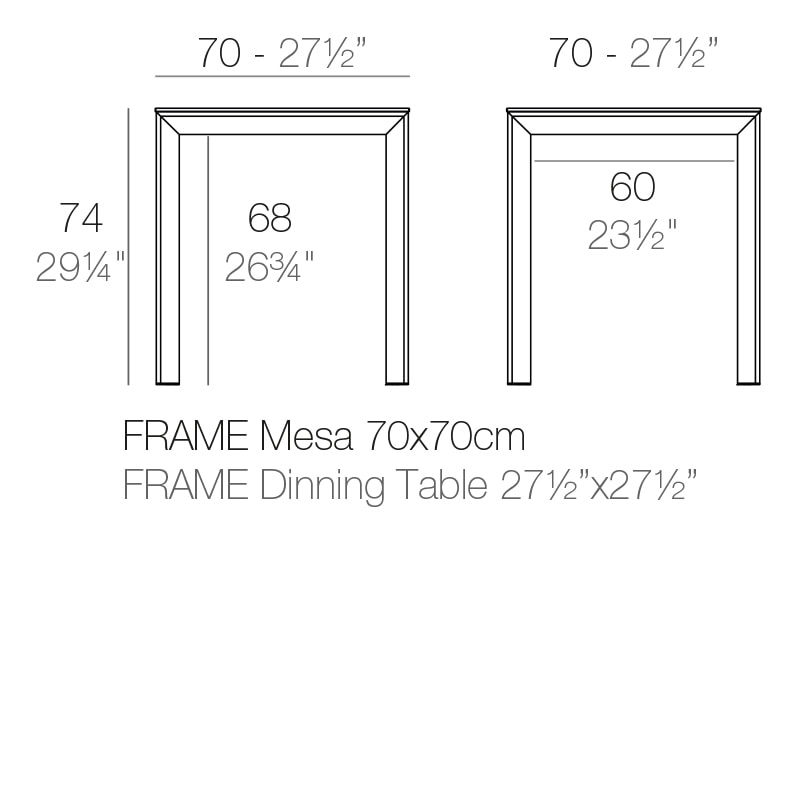FRAME aluminium table 70x70x74 cm