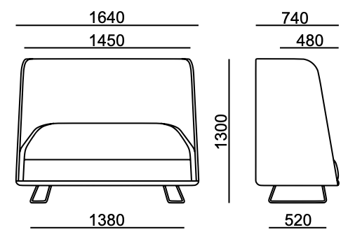 Maßbild Gepolstertes Sofa mit Paneel, OX 5282
