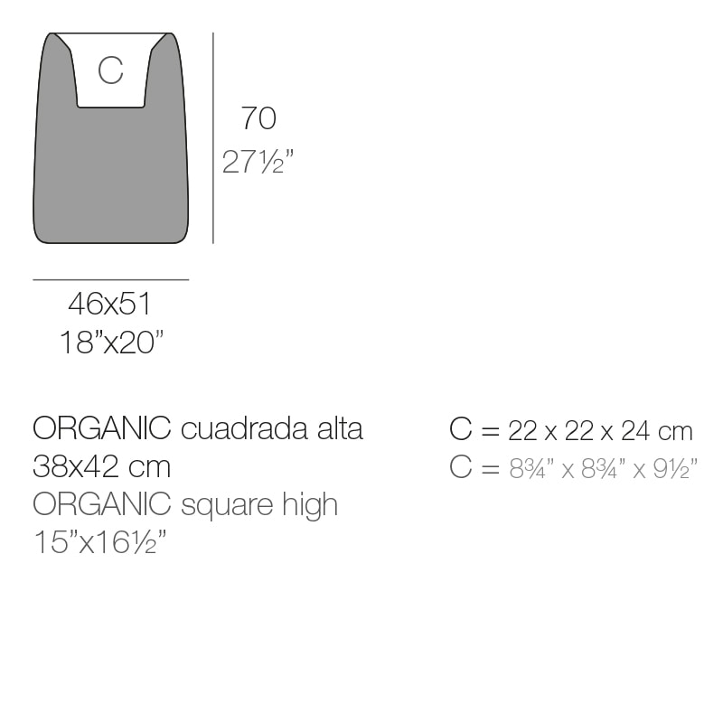 ORGANIC HIGH SQUARE PLANTER 46x51x70 cm