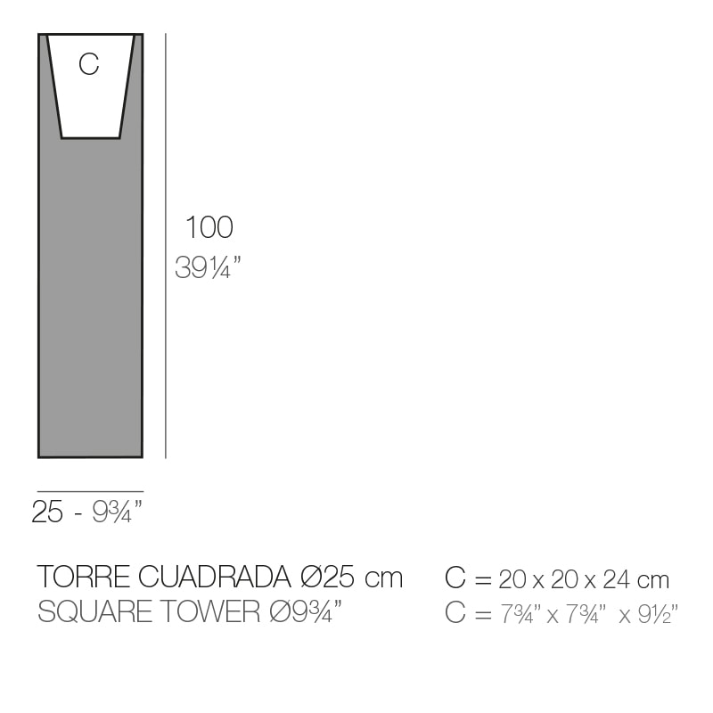 SQUARE TOWER POT 25x25x100 cm