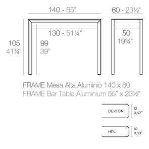 FRAME Aluminium Tisch 140x60x105