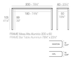 FRAME Aluminium Tisch 200x60x105