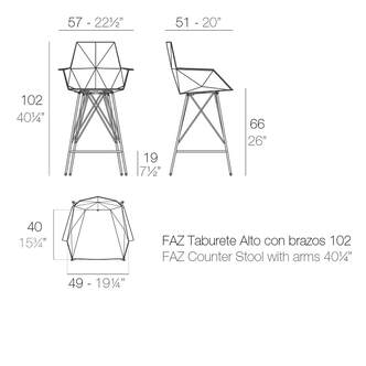 FAZ Bar Stuhl mit Armlehnen 57x51x102 cm
