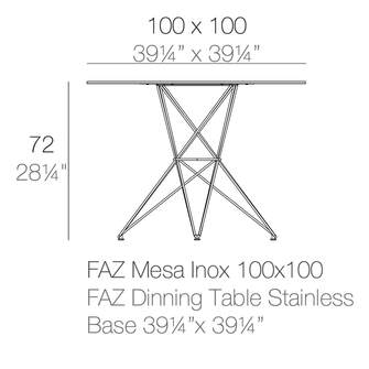 Faz Tisch mit Edelstahl Gestell, 100x100x72
