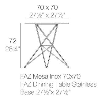 Faz Tisch mit Edelstahl Gestell, 70x70x72
