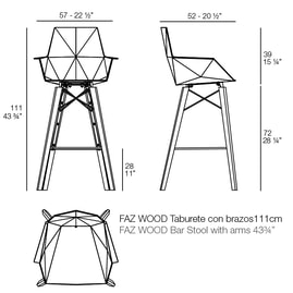 FAZ Holz Bar Stuhl mit Armlehnen 57x52x111 cm