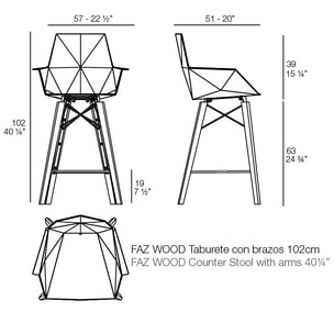 FAZ Holz Bar Stuhl mit Armlehnen 57x51x102 cm